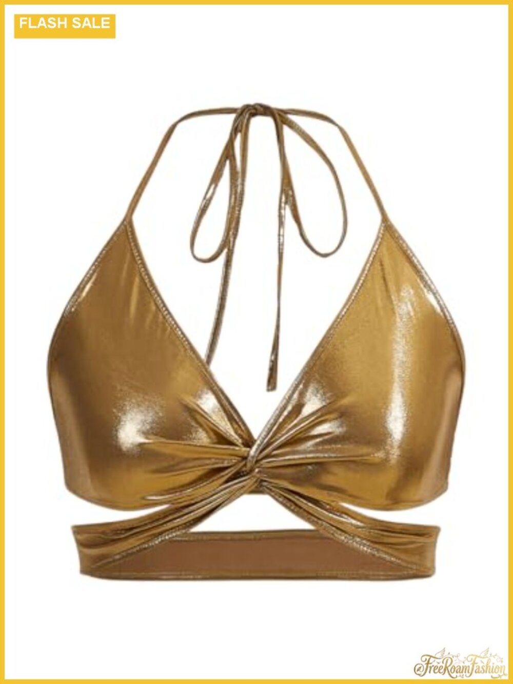 Women's Metallic Twist Front Halter Top Sleeveless Backless